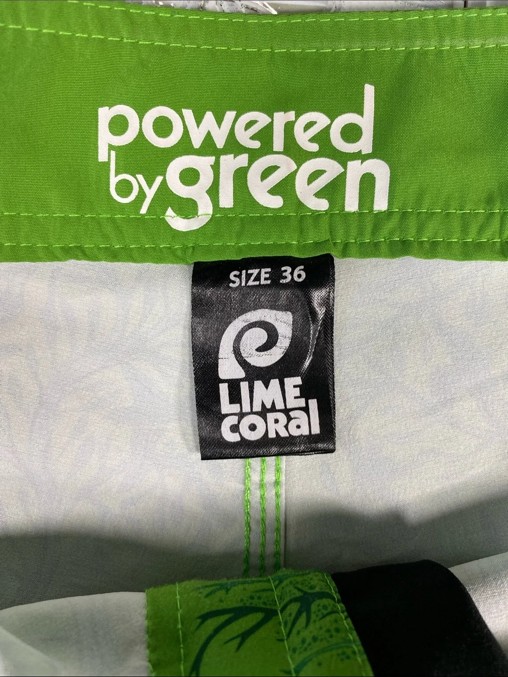 Lime Coral Board Shorts Mens 36 Green Tree Bird Print Swim Surf Beach Shorts